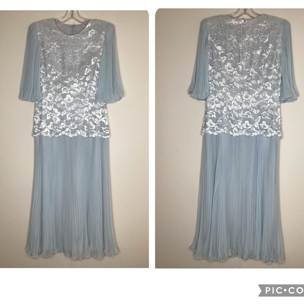 Vintage Miss Elliette Baby Blue Lace & Chiffon Pleated Dress 6